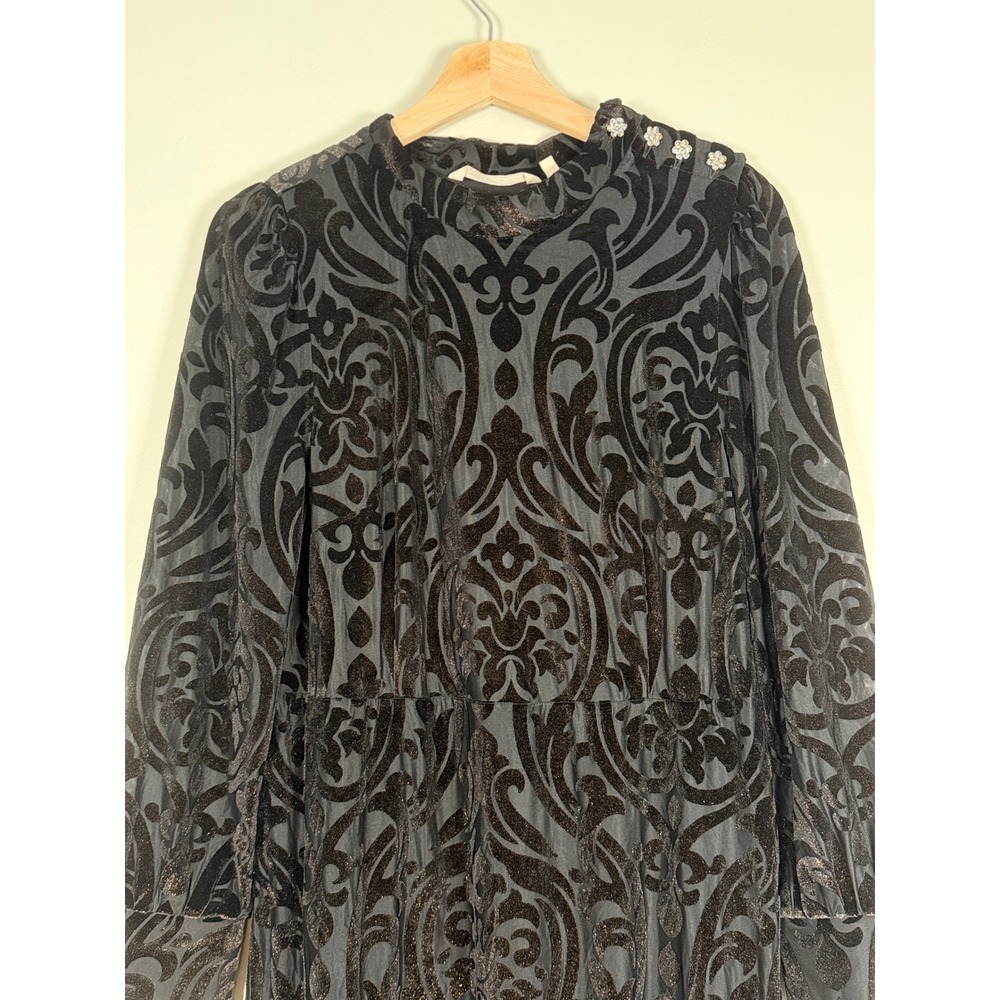 Soft Surroundings Hadley Black  Burnout Velvet Midi Dress Metallic 12‎  witchy - Picture 4 of 10